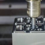 The CNC milling machine chamfering process on injection mold parts. The mold parts cutting process by machining center with solid end mill.